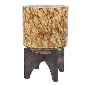 Hand Blown Art Glass Planter on Wooden Stand